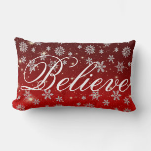 Decorative Christmas Snowflake Believe Holiday Lumbar Cushion