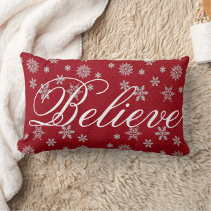 Decorative Christmas Snowflake Believe Holiday Lumbar Cushion