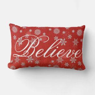 Decorative Christmas Snowflake Believe Holiday Lumbar Cushion