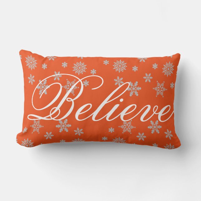 Decorative Christmas Snowflake Believe Holiday Lumbar Cushion (Front)
