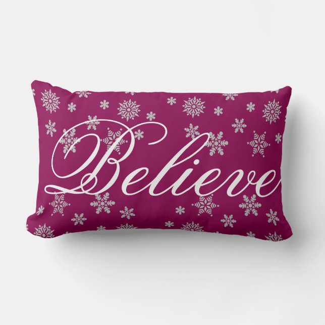 Decorative Christmas Snowflake Believe Holiday Lumbar Cushion (Front)