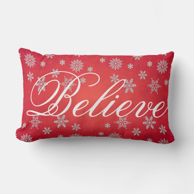 Decorative Christmas Snowflake Believe Holiday Lumbar Cushion (Front)