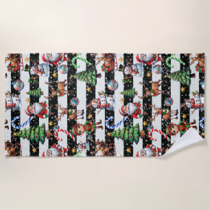 Decorative Christmas Stripes Pattern Design Beach Towel