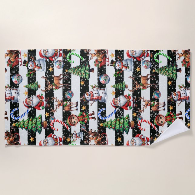 Decorative Christmas Stripes Pattern Design Beach Towel (Front)