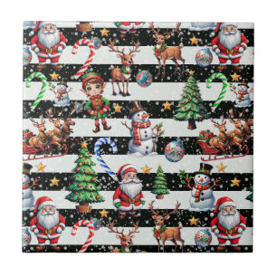 Decorative Christmas Stripes Pattern Design Ceramic Tile