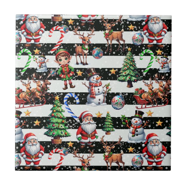 Decorative Christmas Stripes Pattern Design Ceramic Tile (Front)