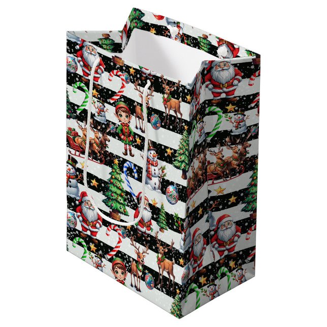 Decorative Christmas Stripes Pattern Design Medium Gift Bag (Creator Uploaded)