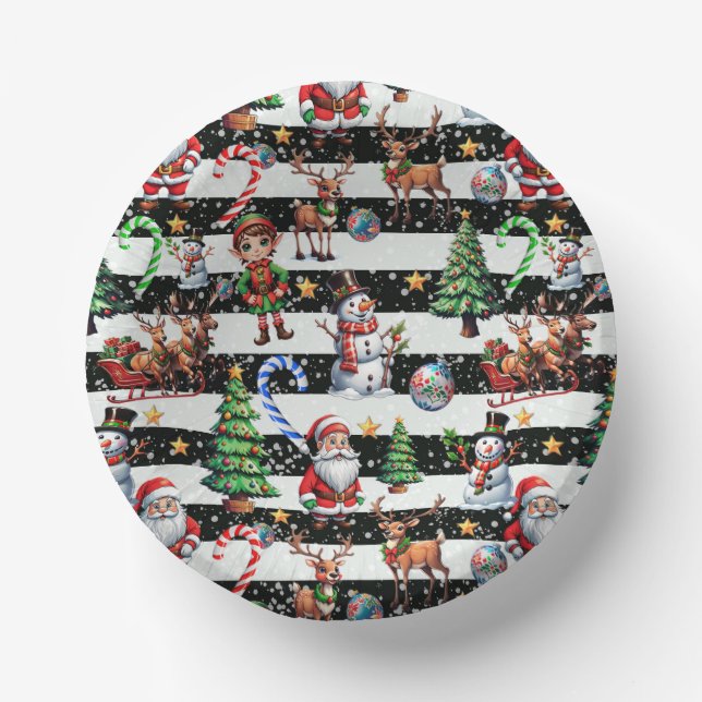 Decorative Christmas Stripes Pattern Design Paper Plate (Front)