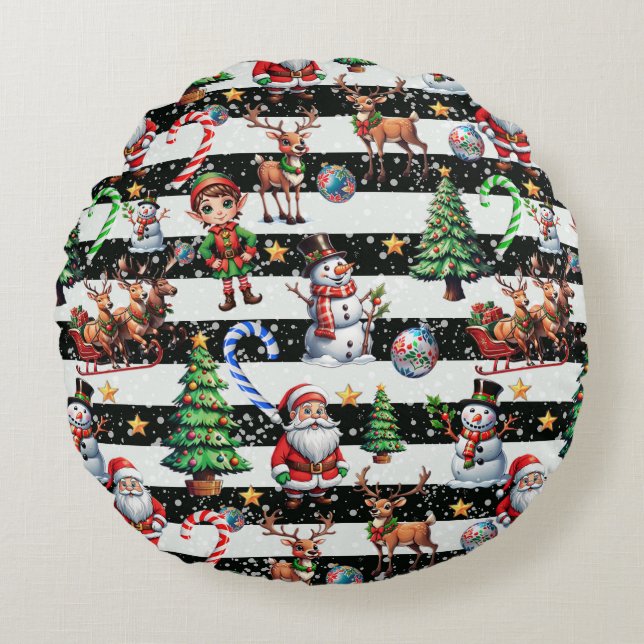 Decorative Christmas Stripes Pattern Design Round Cushion (Front)