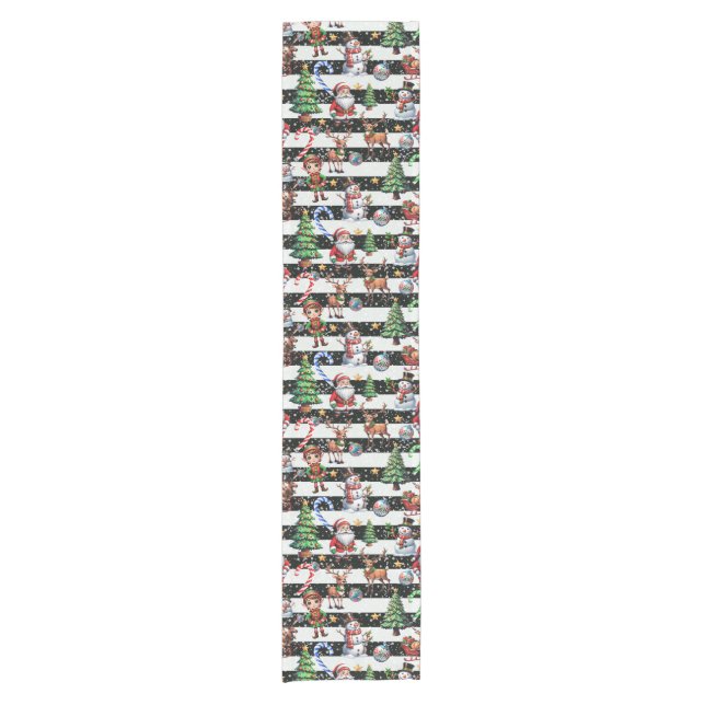 Decorative Christmas Stripes Pattern Design Short Table Runner (Front)