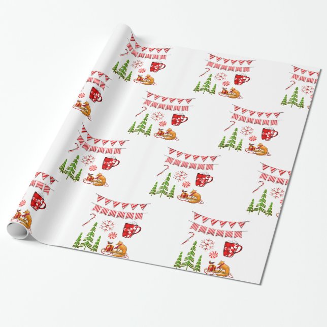 Decorative Christmas Tree Wrapping Paper (Unrolled)