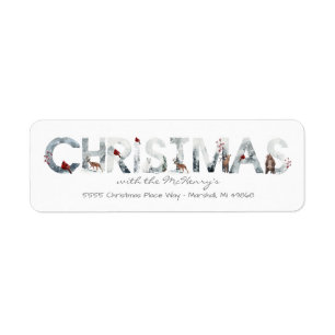 Decorative Christmas woodland watercolor animals Return Address Label