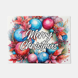 Decorative Christmas Wreath Happy Holidays Doormat