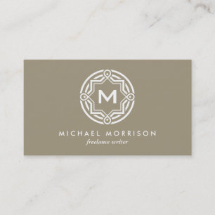 DECORATIVE CIRCLE LOGO with YOUR INITIAL Khaki Business Card