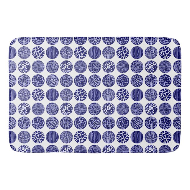 Decorative Circles - Deep Navy and White Bath Mat (Front)