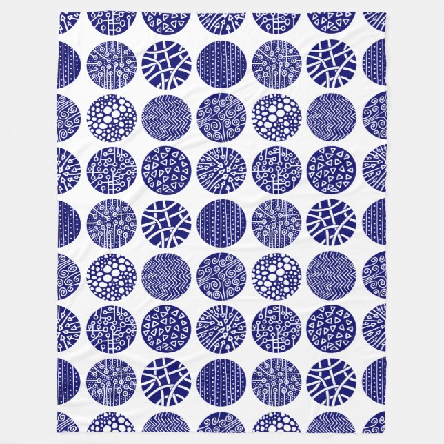 Decorative Circles - Deep Navy and White Fleece Blanket (Front)