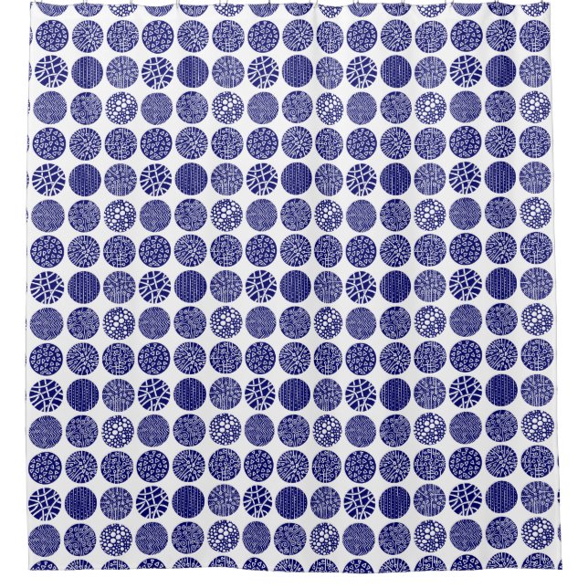 Decorative Circles - Deep Navy and White Shower Curtain (Front)