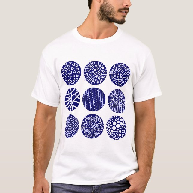 Decorative Circles - Deep Navy and White T-Shirt (Front)