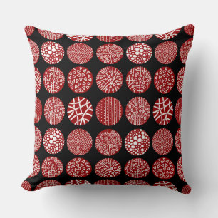 Decorative Circles - Ruby Red and Black Cushion