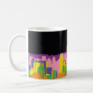 Decorative city skyline background urban buildings coffee mug