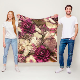 Decorative Collage Butterflies And Roses Fleece Blanket