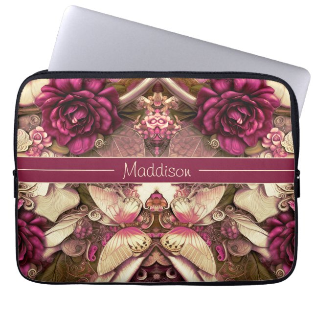 Decorative Collage Butterflies And Roses Laptop Sleeve (Front)