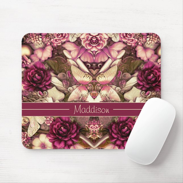 Decorative Collage Butterflies And Roses Mouse Pad (With Mouse)