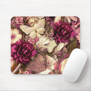Decorative Collage Butterflies And Roses Mouse Pad