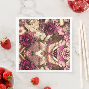 Decorative Collage Butterflies And Roses Napkin