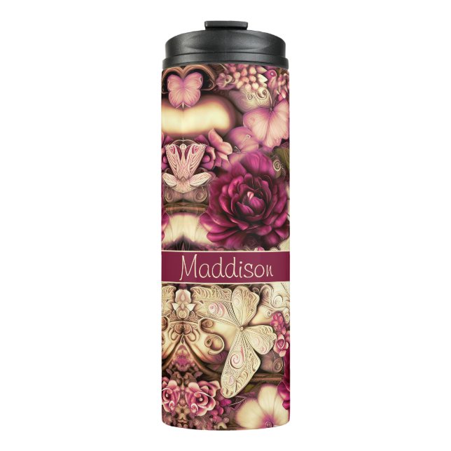 Decorative Collage Butterflies And Roses Thermal Tumbler (Front)