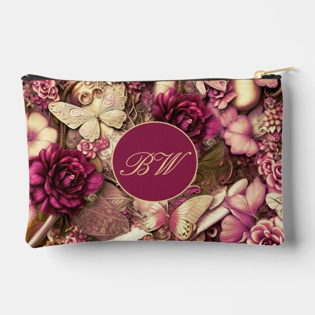 Decorative Collage Butterflies Monogram Small Accessory Pouch (Back)