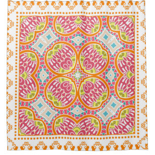 Decorative colorful ornament on a white background shower curtain