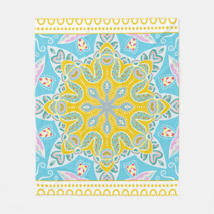 Decorative colorful ornament on white background,  fleece blanket
