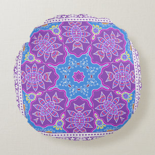 Decorative colorful ornament on white background, round cushion