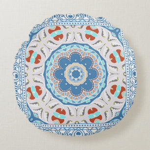 Decorative colorful ornament on white background,  round cushion