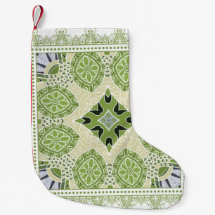 Decorative colorful ornament on white background, small christmas stocking
