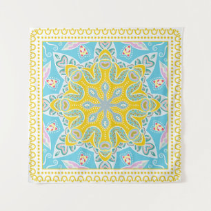 Decorative colorful ornament on white background, tapestry
