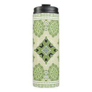 Decorative colorful ornament on white background, thermal tumbler