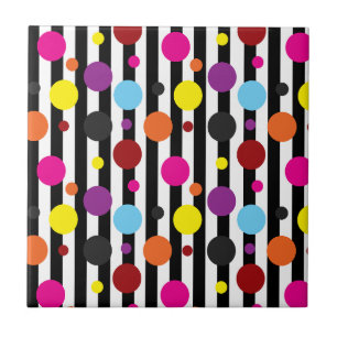 Decorative Colorful Polka Dots And Stripes Ceramic Tile