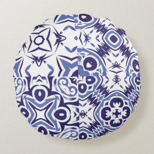 Decorative colour ceramic azulejo tiles. Fashionab Round Cushion