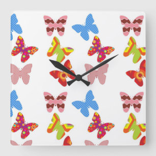Decorative Coloured Butterflies Square Wall Clock