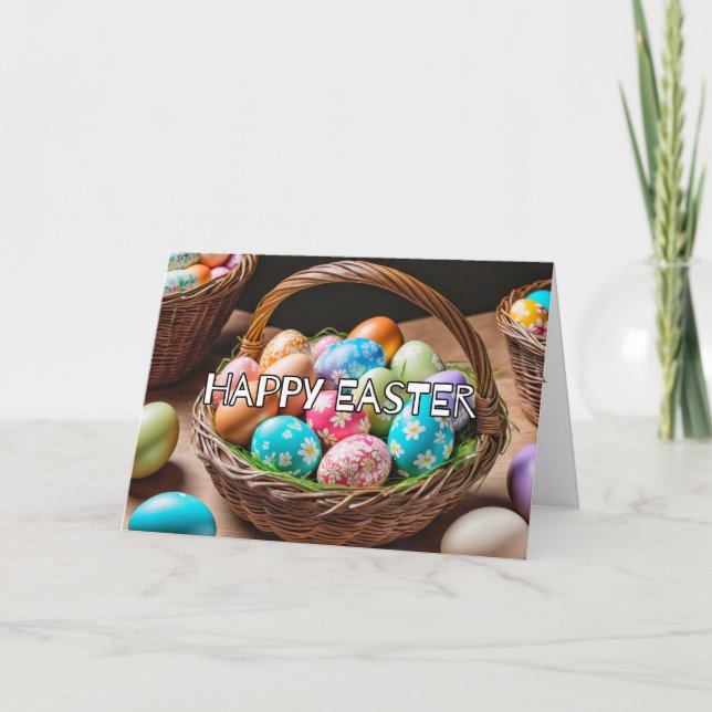 Decorative Colourful Easter Holiday Eggs & Basket Card (Front)