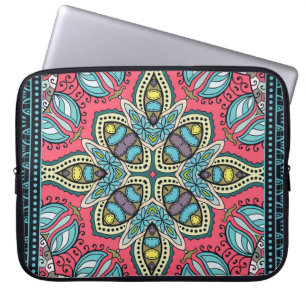 Decorative colourful ornament on a black backgroun laptop sleeve