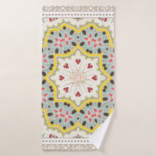 Decorative colourful ornament on white background, bath towel