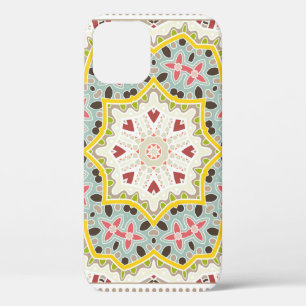 Decorative colourful ornament on white background, iPhone 12 case