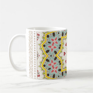 Decorative colourful ornament on white background, coffee mug