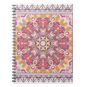 Decorative colourful ornament on white background, notebook