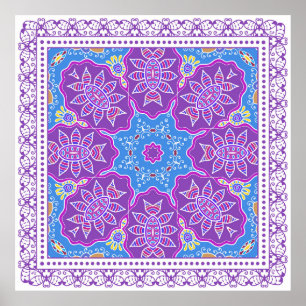 Decorative colourful ornament on white background, poster