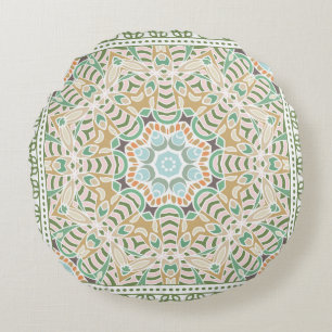 Decorative colourful ornament on white background, round cushion