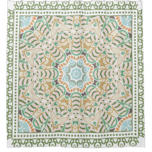 Decorative colourful ornament on white background, shower curtain